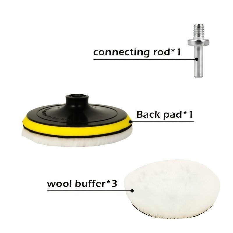 5pc Wool Polishing Pad Set Car Buffing Wheel Tool Kit with M14 Drill Adapter