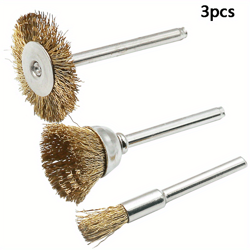 3pcs Rotary Tool Brass Wire Brush Set Wheel Cup End Brush