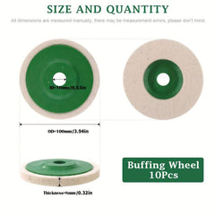 10pcs Mirror Polishing Wheel Fine Wool Pad for Grinding & Buffing