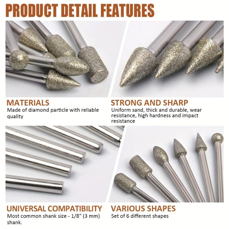 Diamond Grinding Burr Drill Bit Set 20pcs 1/8 Inch Shank