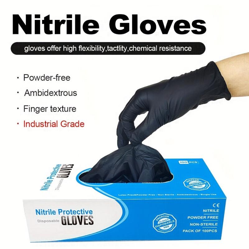 100pcs 5Mil Nitrile Disposable Gloves Powder Industrial Fingertip Texture