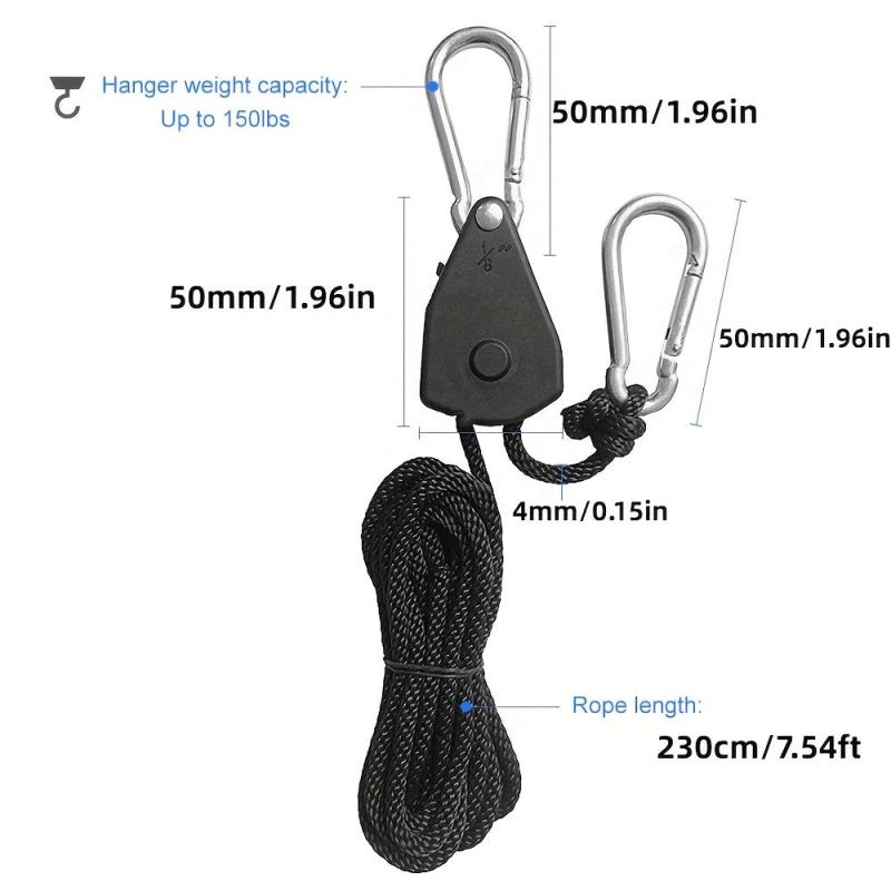 2pcs 7.54ft Ratchet Rope Lock Tie - Adjustable Rope Hanger for Tent, House Fan
