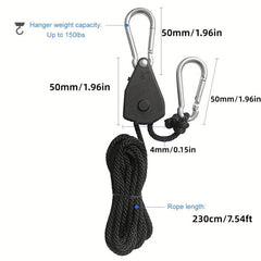 2pcs 7.54ft Ratchet Rope Lock Tie - Adjustable Rope Hanger for Tent, House Fan