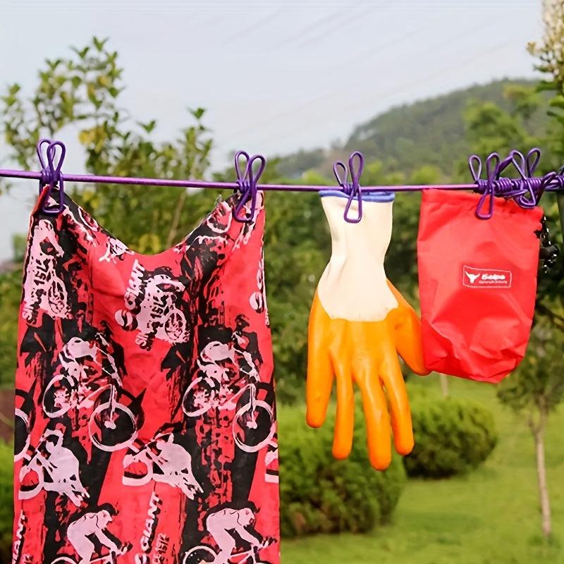 Portable Clothesline with 12 Clothespins Windproof Travel Clothesline
