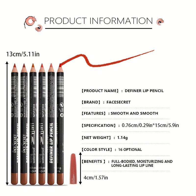Matte Lip Liner Set - 16 Colors Wooden Lipstick for Contouring