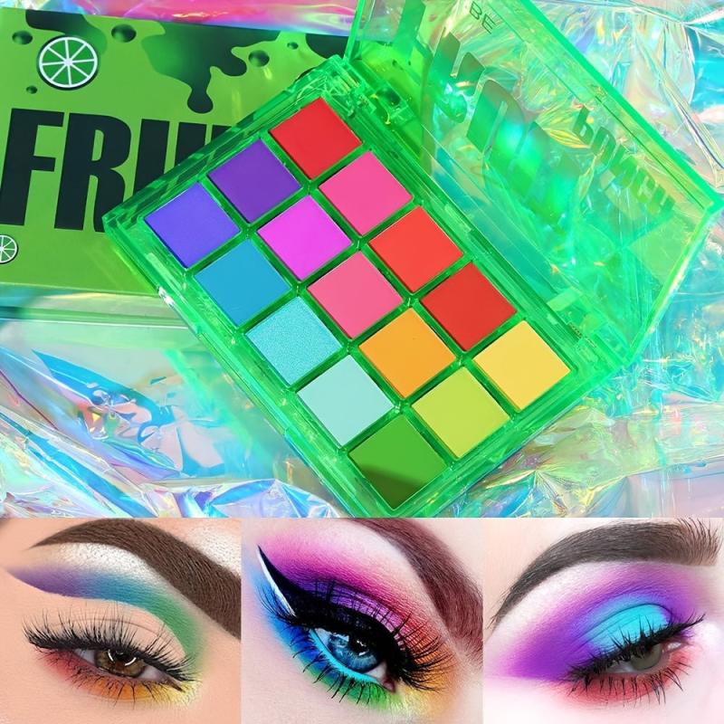 Neon Eyeshadow Palette 15 Shades Green Purple Yellow Shimmer Matte Cosmetics