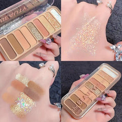 9 Colors Eyeshadow Palette Brown Golden Matte Pearly Sequin Finish
