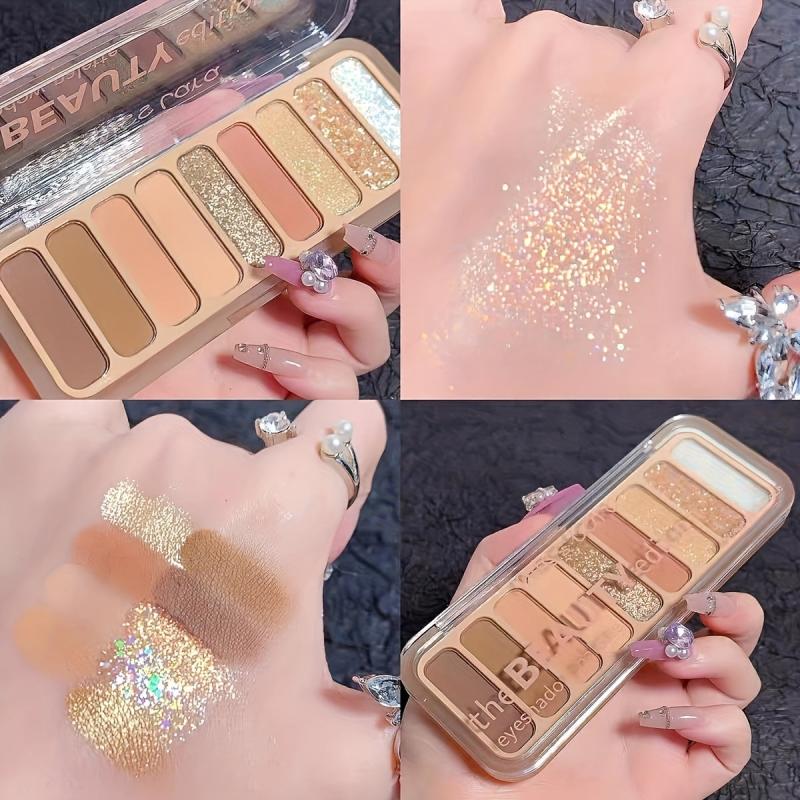 9 Colors Eyeshadow Palette Brown Golden Matte Pearly Sequin Finish