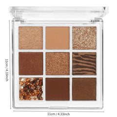 9-Color Eyeshadow Palette Pink Orange Brown Tone Matte Glitter Finish