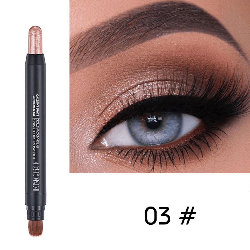 12-Color High Pigmented Eyeshadow Stick with Brush for Long Lasting Makeup