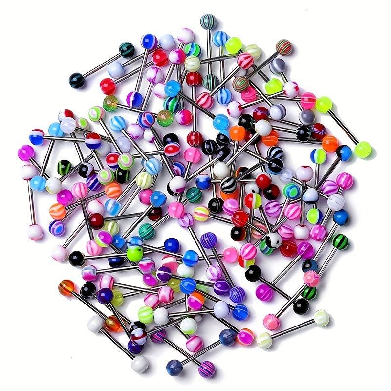 40 Pcs Colorful Stainless Steel Ball Tongue Rings Barbell Bars Piercing Set