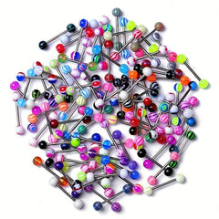 40 Pcs Colorful Stainless Steel Ball Tongue Rings Barbell Bars Piercing Set