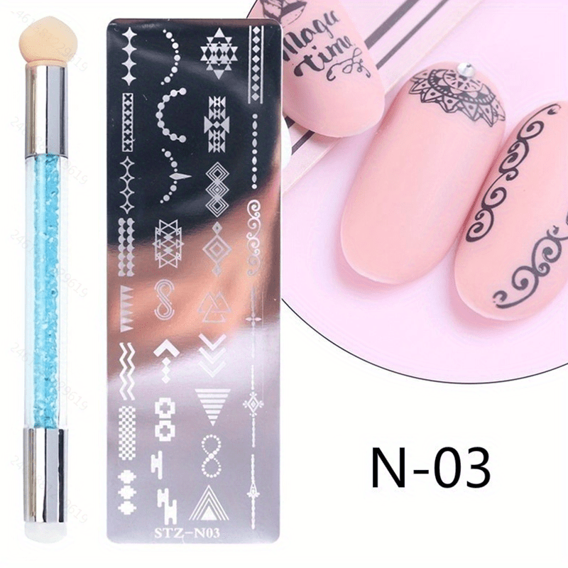 Nail Stamping Plates Set with Silicone Brush Polish Transfer Stencils