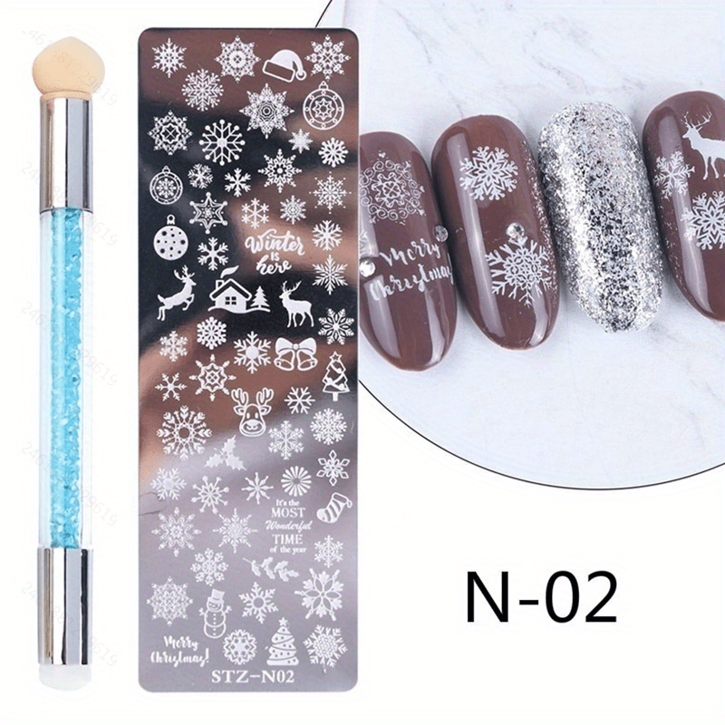 Nail Stamping Plates Set with Silicone Brush Polish Transfer Stencils