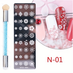 Nail Stamping Plates Set with Silicone Brush Polish Transfer Stencils