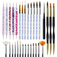 31pcs Nail Art Brush Set Dotting Tools Dust Brush Striping Brush for Long Lines