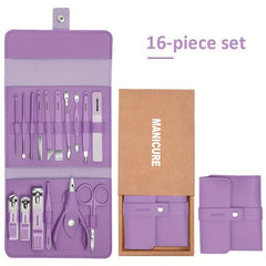 16 Pcs Nail Cutter Set Stainless Steel - Manicure Pedicure Cuticle Tool