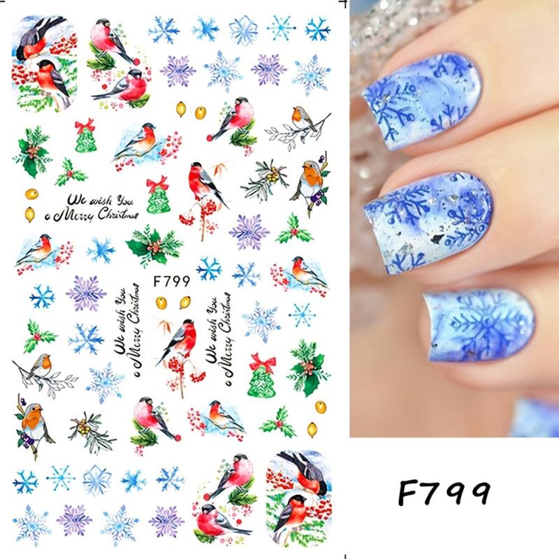 Christmas Tree Nail Stickers 3D Self Adhesive Decals Snowflake Designs