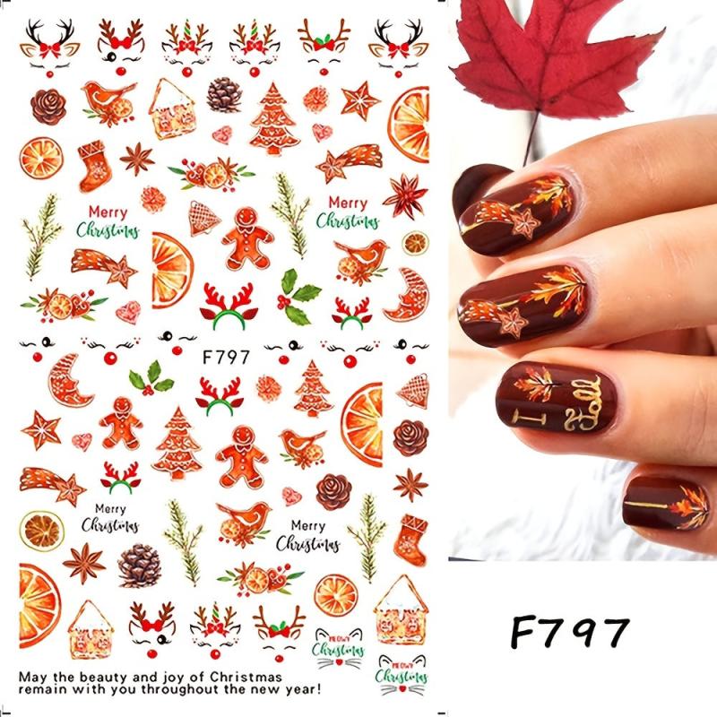 Christmas Tree Nail Stickers 3D Self Adhesive Decals Snowflake Designs