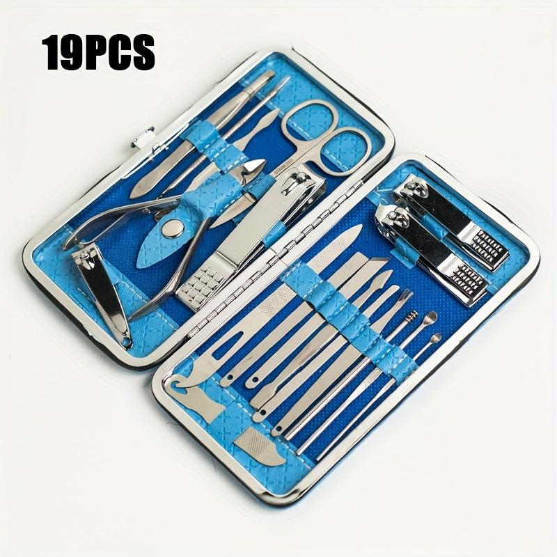19 Pcs Stainless Steel Nail Clippers Pedicure Kit in Travel Case