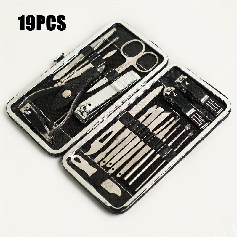19 Pcs Stainless Steel Nail Clippers Pedicure Kit in Travel Case
