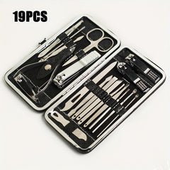 19 Pcs Stainless Steel Nail Clippers Pedicure Kit in Travel Case