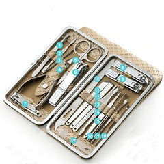 19 Pcs Stainless Steel Nail Clippers Pedicure Kit in Travel Case