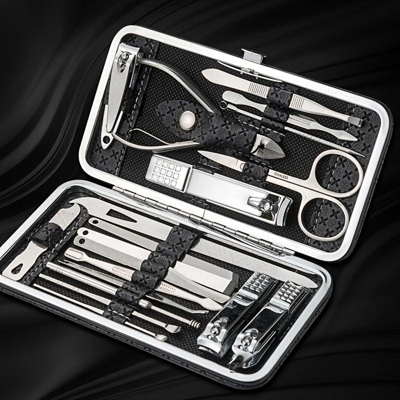 19 Pcs Stainless Steel Nail Clippers Pedicure Kit in Travel Case