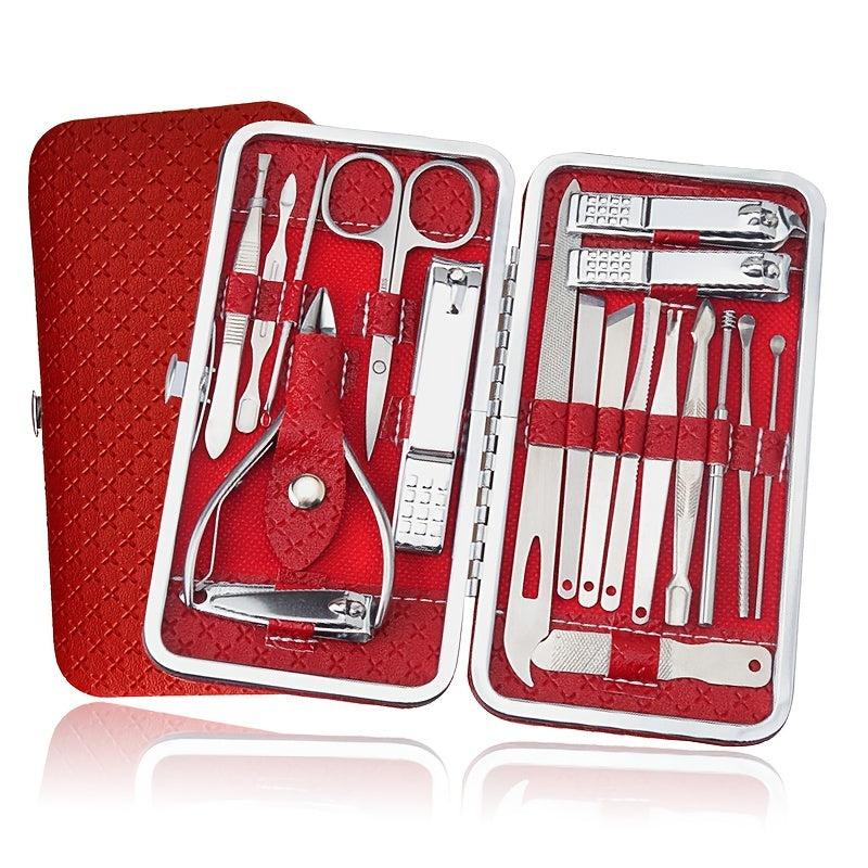 19 Pcs Stainless Steel Nail Clippers Pedicure Kit in Travel Case
