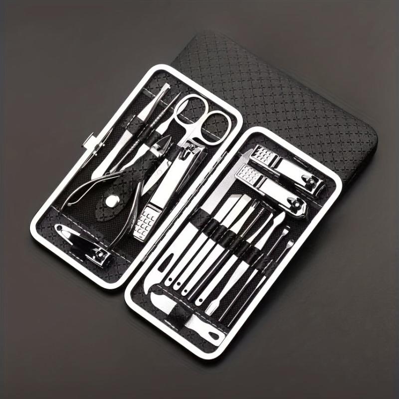 Professional Nail Art Kit Stainless Steel 19 Pcs Grooming Tools with Travel Case