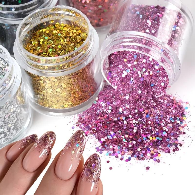 Laser Silver Hexagon Flakes Nail Art Glitter Powder Bulk 0.2mm 1mm