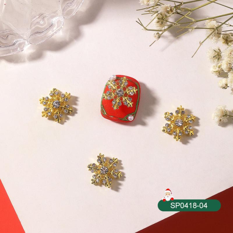 10 Pcs Snowflake Nail Art Charms 3D Crystals Rhinestones Metal Alloy Silver Gems