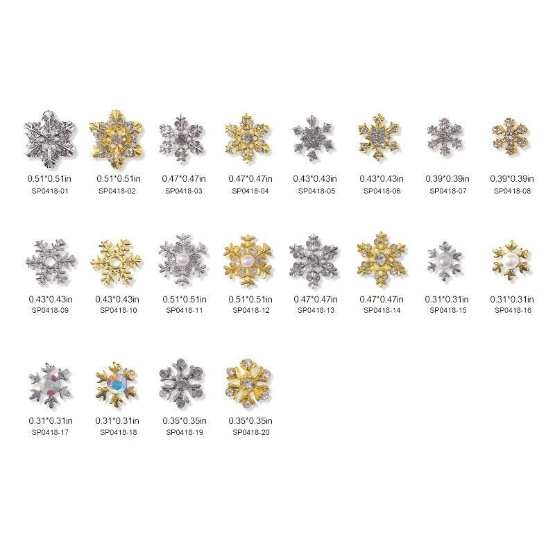 10 Pcs Snowflake Nail Art Charms 3D Crystals Rhinestones Metal Alloy Silver Gems