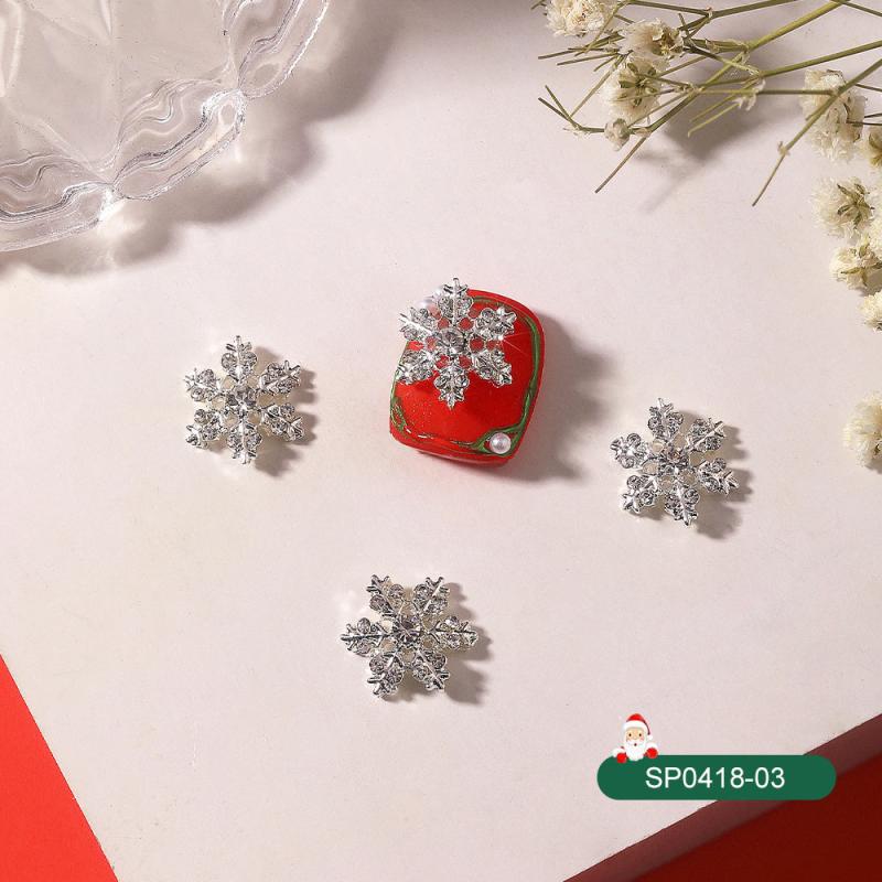 10 Pcs Snowflake Nail Art Charms 3D Crystals Rhinestones Metal Alloy Silver Gems