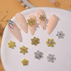10 Pcs Snowflake Nail Art Charms 3D Crystals Rhinestones Metal Alloy Silver Gems