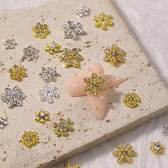 10 Pcs Snowflake Nail Art Charms 3D Crystals Rhinestones Metal Alloy Silver Gems