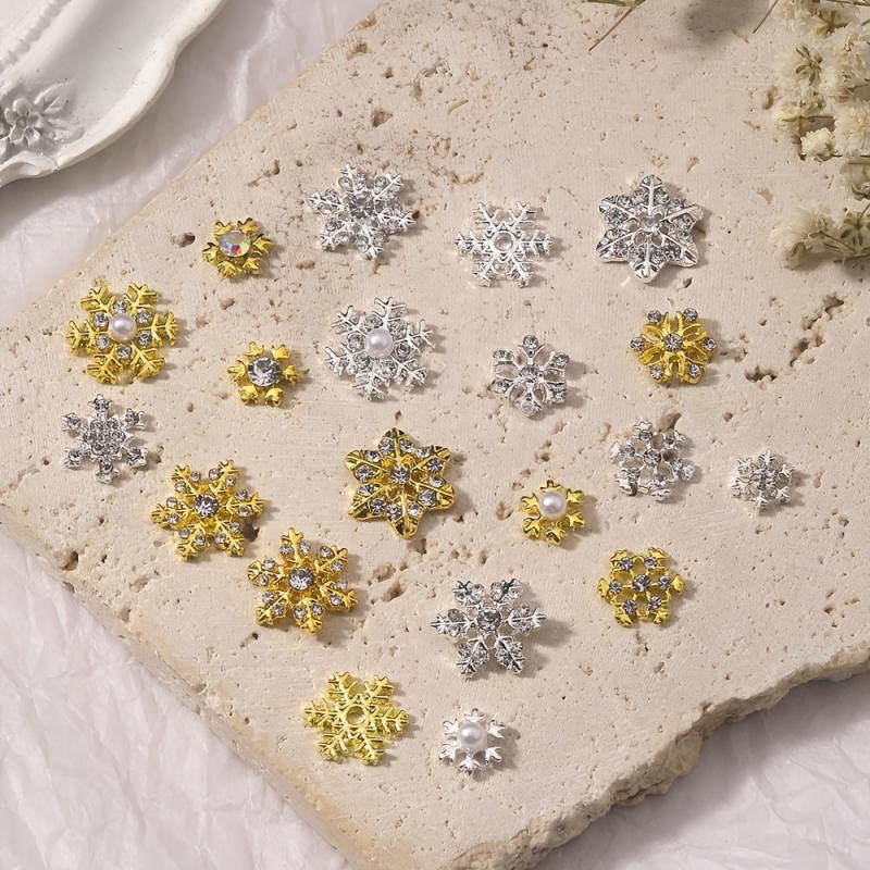10 Pcs Snowflake Nail Art Charms 3D Crystals Rhinestones Metal Alloy Silver Gems