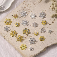 10 Pcs Snowflake Nail Art Charms 3D Crystals Rhinestones Metal Alloy Silver Gems