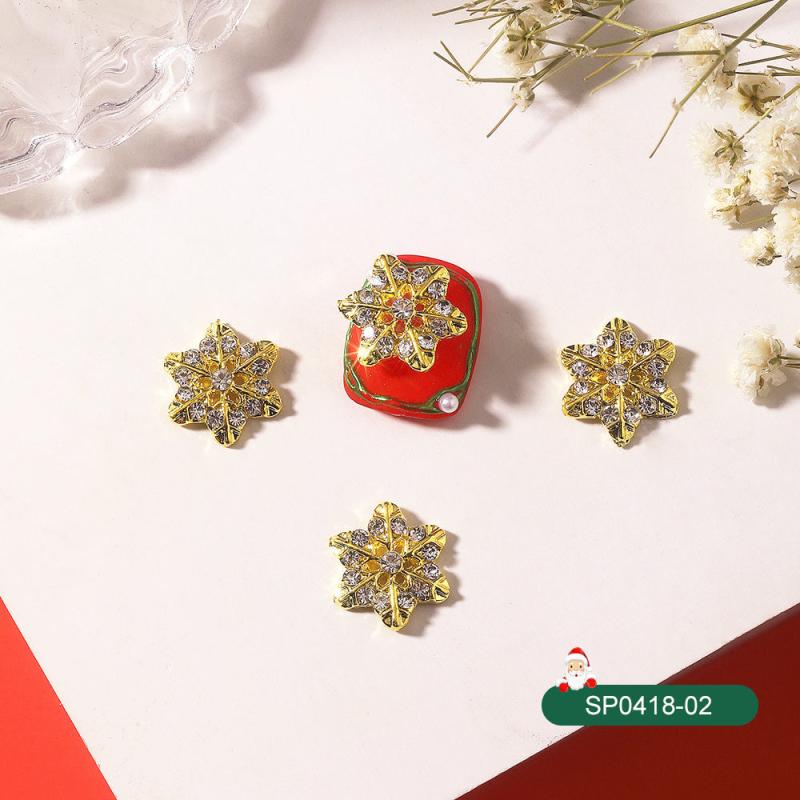 10 Pcs Snowflake Nail Art Charms 3D Crystals Rhinestones Metal Alloy Silver Gems