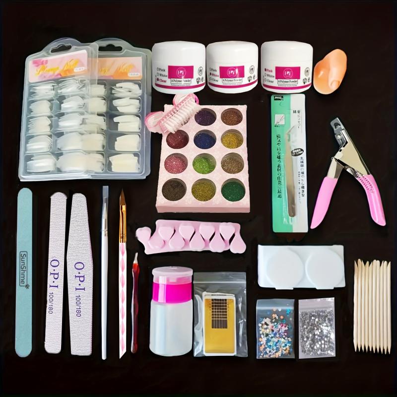 Acrylic Nail Kit for Beginners with Glitter Powder