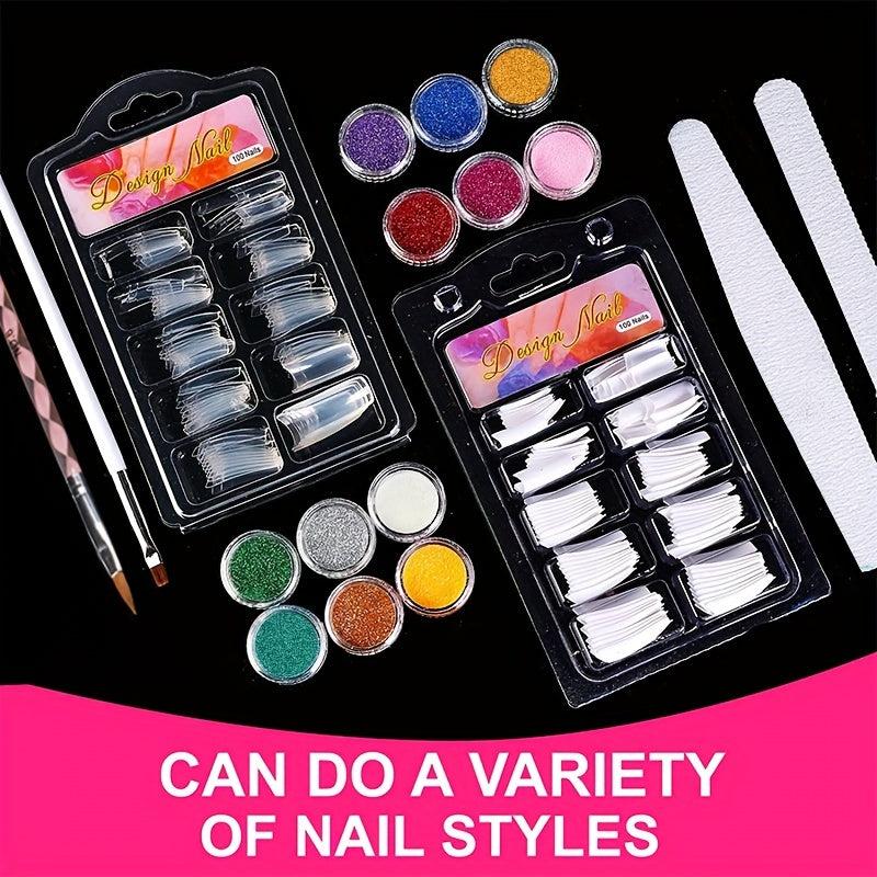 Acrylic Nail Kit with Glitter Powder and Nail Art Tips for Perfect Manicures