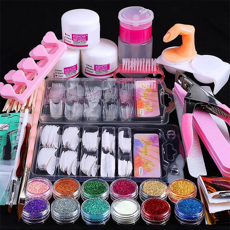 Acrylic Nail Kit with Glitter Powder and Nail Art Tips for Perfect Manicures