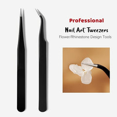 Stainless Steel Nail Rhinestone Picker Tools - Curved & Straight Tweezers