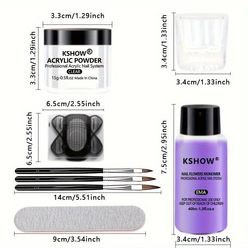 Pink & Clear Acrylic Nail Kit, Monomer Liquid, Nail Brush - DIY Nail Decoration
