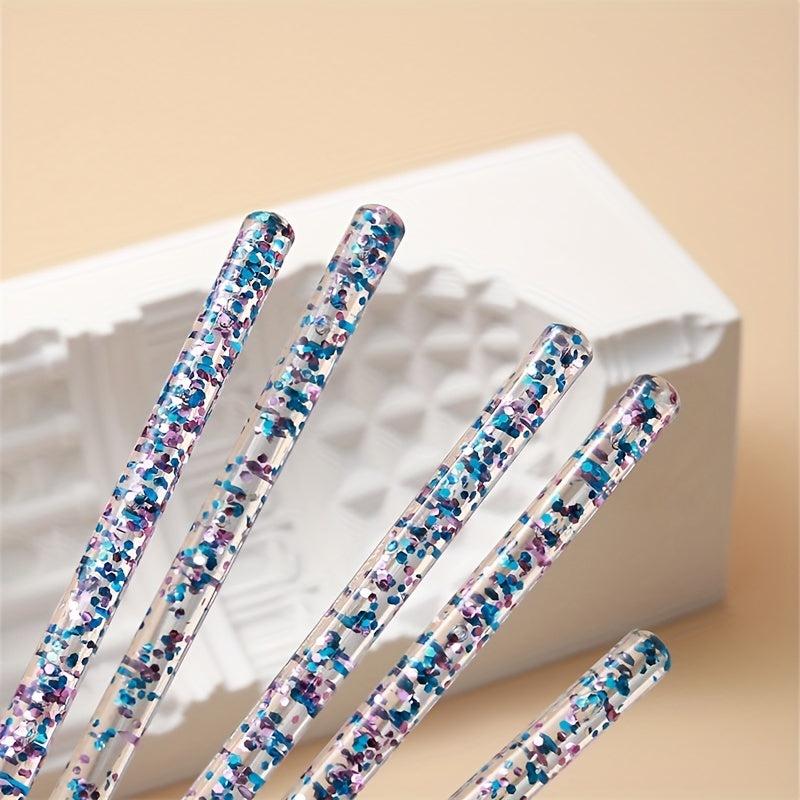 5pcs Sequins Acrylic Nail Art Brush Set Glitter Crystal Tools