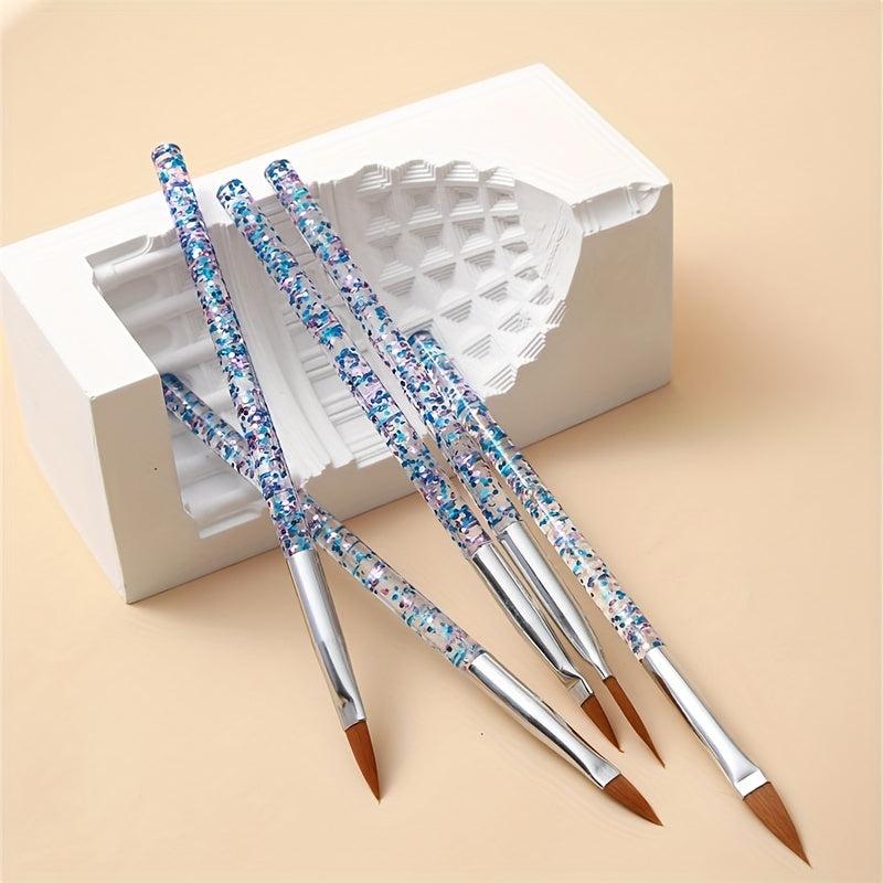 5pcs Sequins Acrylic Nail Art Brush Set Glitter Crystal Tools