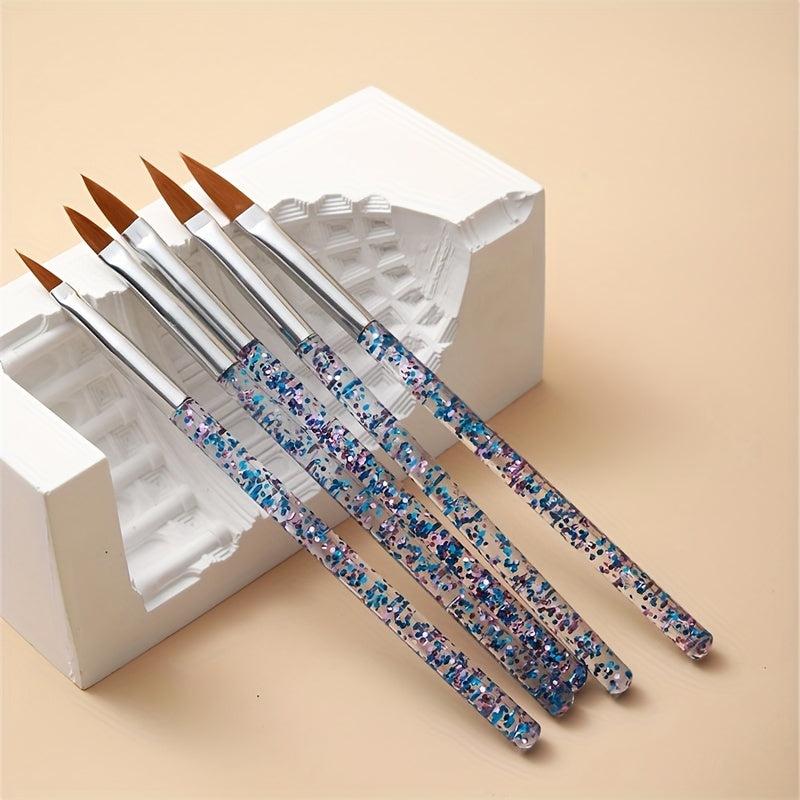 5pcs Sequins Acrylic Nail Art Brush Set Glitter Crystal Tools
