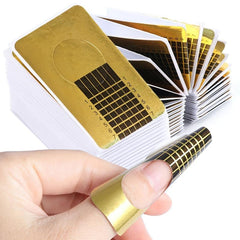 100 Pcs Golden Rectangle Nail Forms Self Adhesive Extension Molds UV Gel Tips