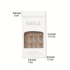 24 pcs Rainbow Hearts Coffin Nails Medium Length Full Cover False Nails