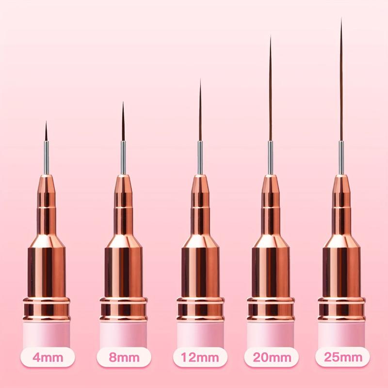 5pcs Pink Nail Art Brush Set for Long Nails Gel Polish Painting Manicure
